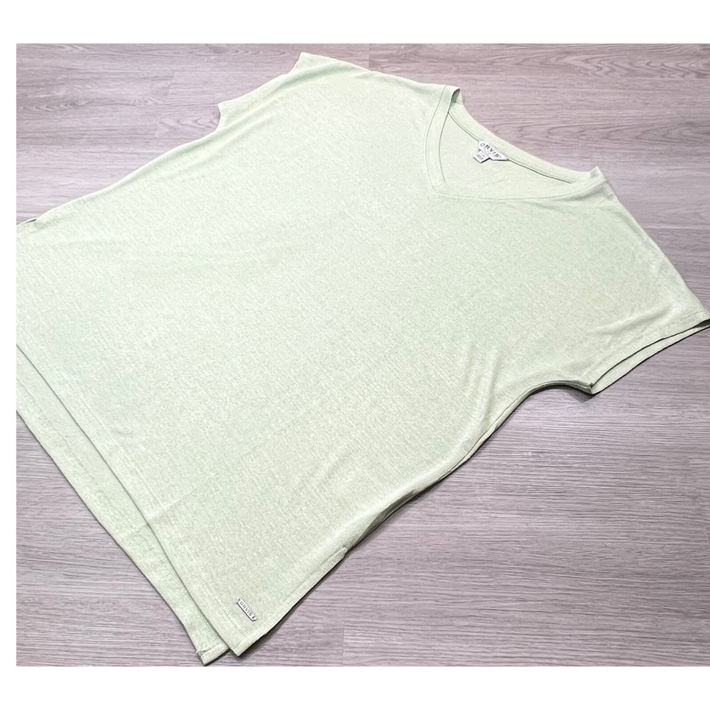 Orvis Womens Classic V-Neck Soft Knit T-Shirt Large Top Comfy Casual Green‎